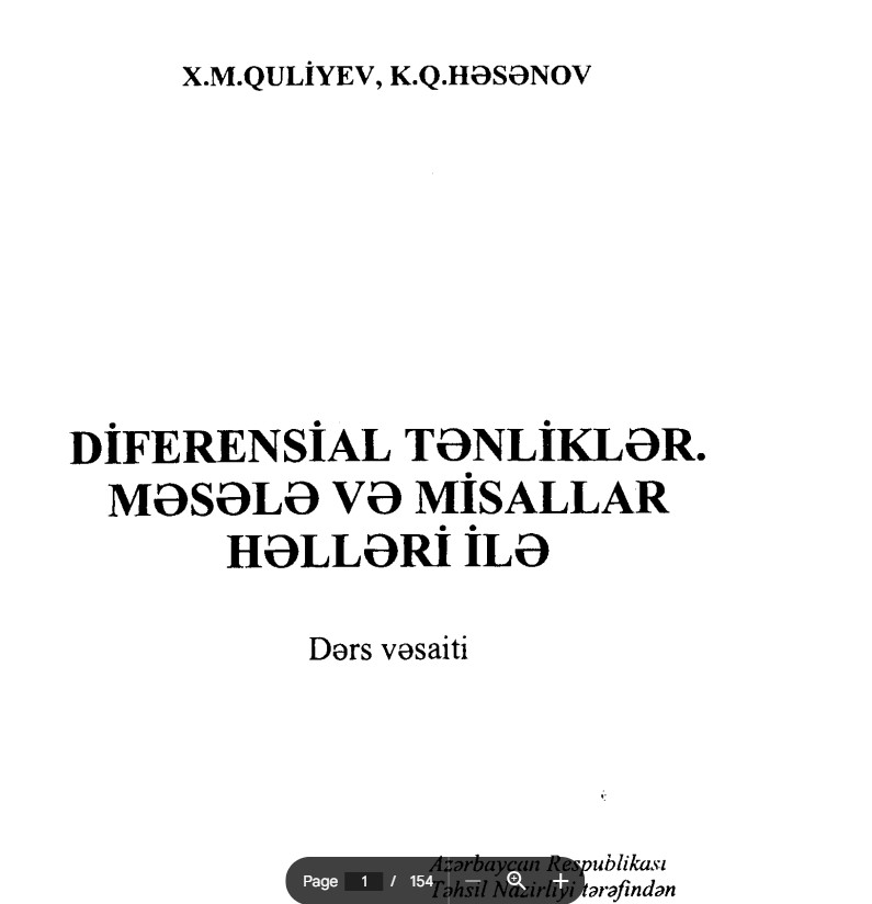 Diferensial tənliklər. Məsələ və misallar həlləri ilə