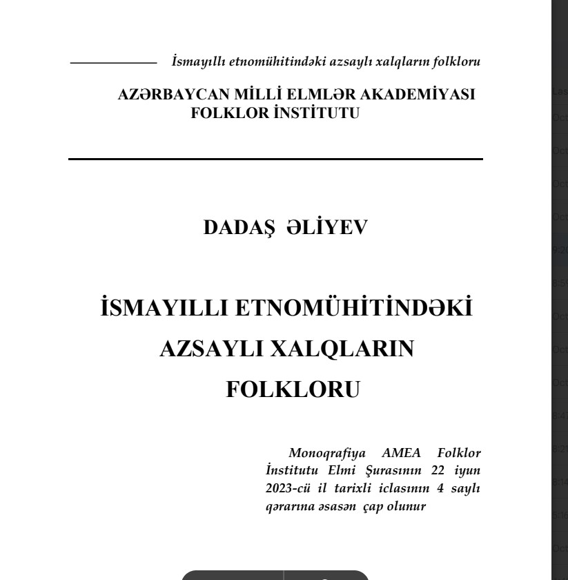 İsmayıllı etnomühitindəki az- saylı xalqların folkloru. 