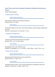 Cover Theory and the Unresolved Problems of Modern Dual Quantum Physics