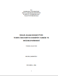 İsmail hakkı bursevinin tuhfei recebiyye eserinin tahkik ve değerlendirilmesi 