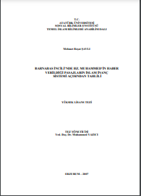  Barnabas incili'nde Hz. Muhammed'in haber verildiği pasajların İslam inanç sistemi açısından tahlili